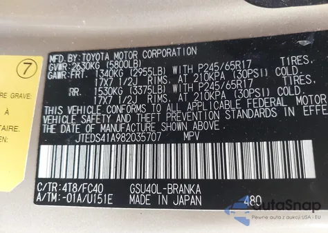 2008 Toyota Highlander из США, поврежденный, VIN JTEDS41A982035707